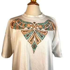 Vintage Aztec Sprinkle Puff Paint Single Stitch T-Shirt Size XL Pink  80s 90s